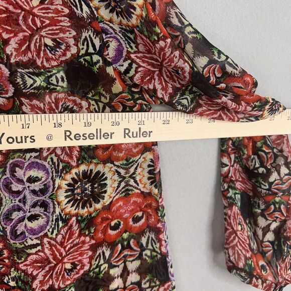 Rebecca Minkoff Shirt Womens XS Red Floral Boho Flowy Coastal Cottage Blouse - Picture 13 of 16